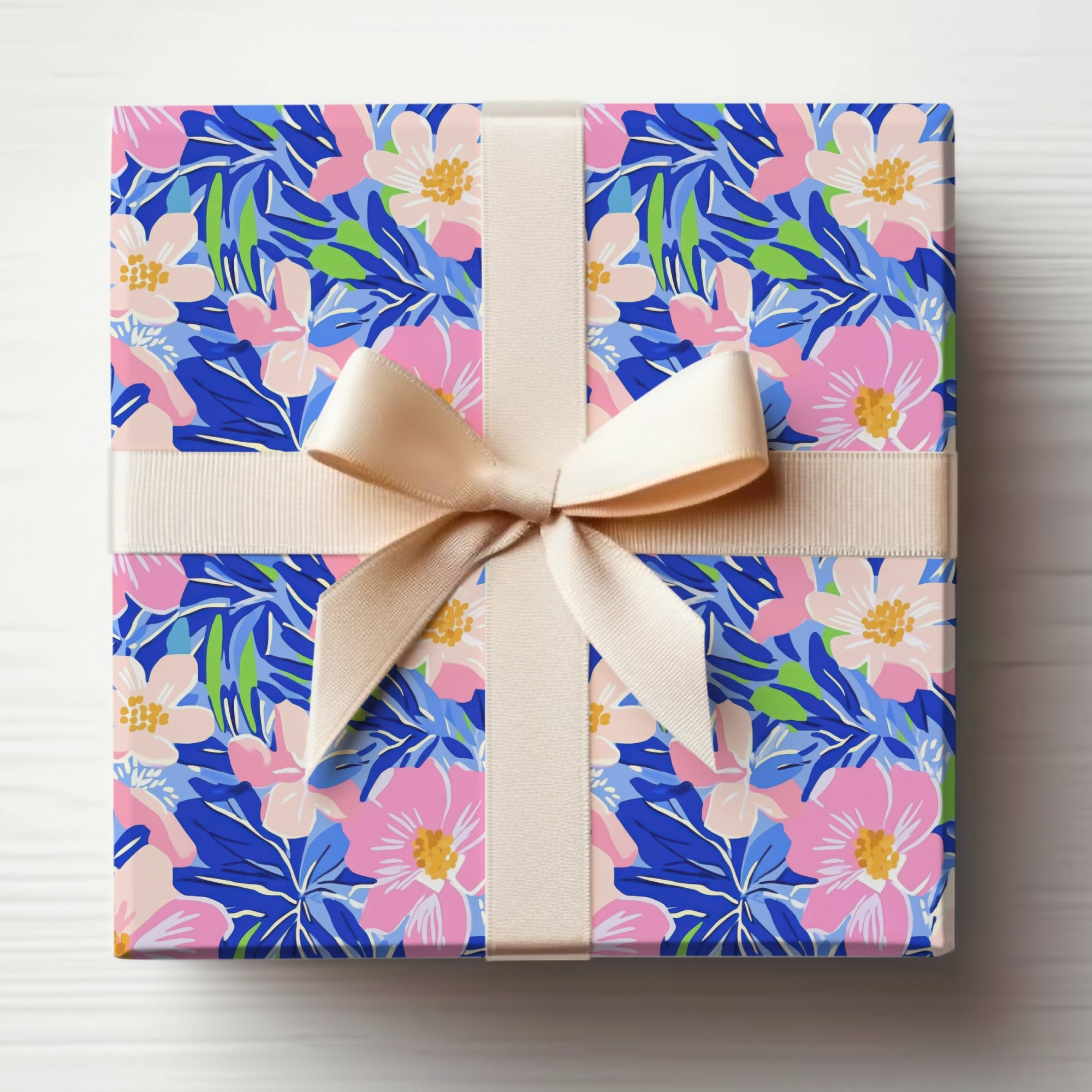 Vibrant Tropical Floral Seamless Pattern Digital Download, Preppy Bright Flower Repeat Pattern, Summer Blues Pink Green Digital Paper