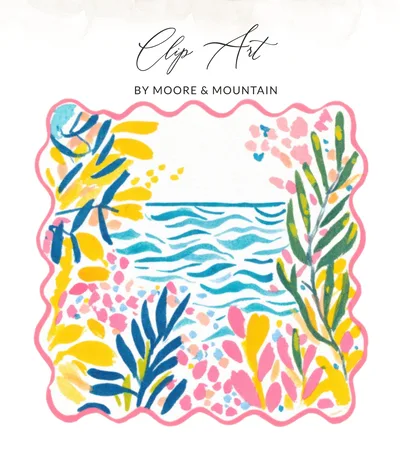 Vibrant Tropical Preppy Stamp Clipart, Watercolor Stamp Illustration PNG, Commercial Use SVG, Print on Demand Digital File