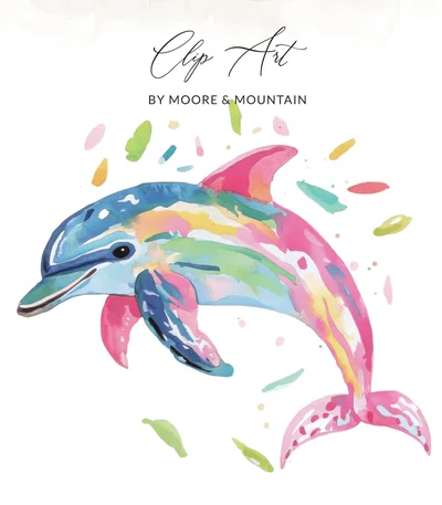 Vibrant Watercolor Dolphin Digital Art Print, Colorful Ocean Animal Wall Art, Cheerful Marine Life Design Digital Download