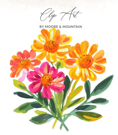 Vibrant Watercolor Flowers Preppy Clip Art PNG SVG Digital Download | Floral Bouquet Instant Art for Cards & Crafts