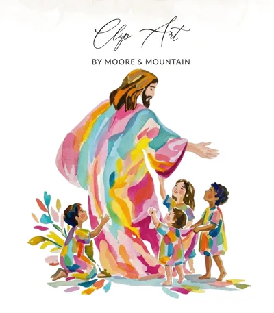 Vibrant Watercolor Jesus with Children Print - Colorful Christian Wall Art - Religious Nursery Decor - Sunday School Digital Download