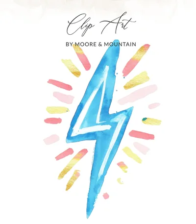 Vibrant Watercolor Lightning Bolt Digital Download, Electric Energy Clipart, Dynamic Thunder PNG, Gold Pink Abstract Art Graphic, Instant