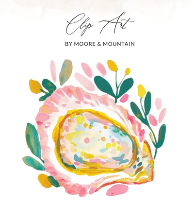 Vibrant Watercolor Oyster Shell Clipart, Preppy Tropical PNG SVG, Commercial Use Art, Instant Download File