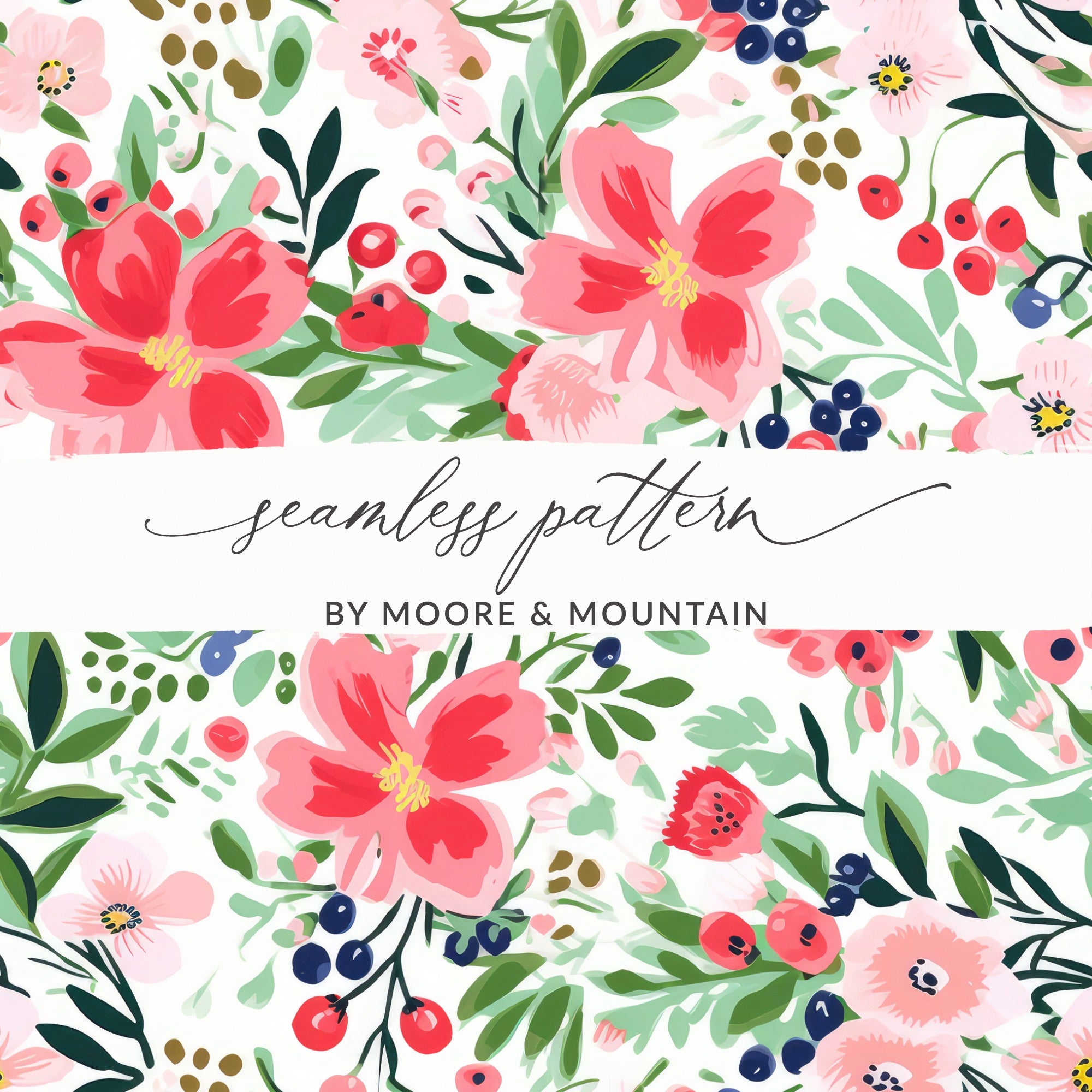 Vibrant Winter Berries Preppy Christmas Seamless Pattern Digital