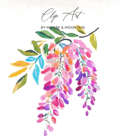 Vibrant Wisteria Watercolor Digital Print, Modern Boho Floral Wall Art Printable, Botanical Instant Download