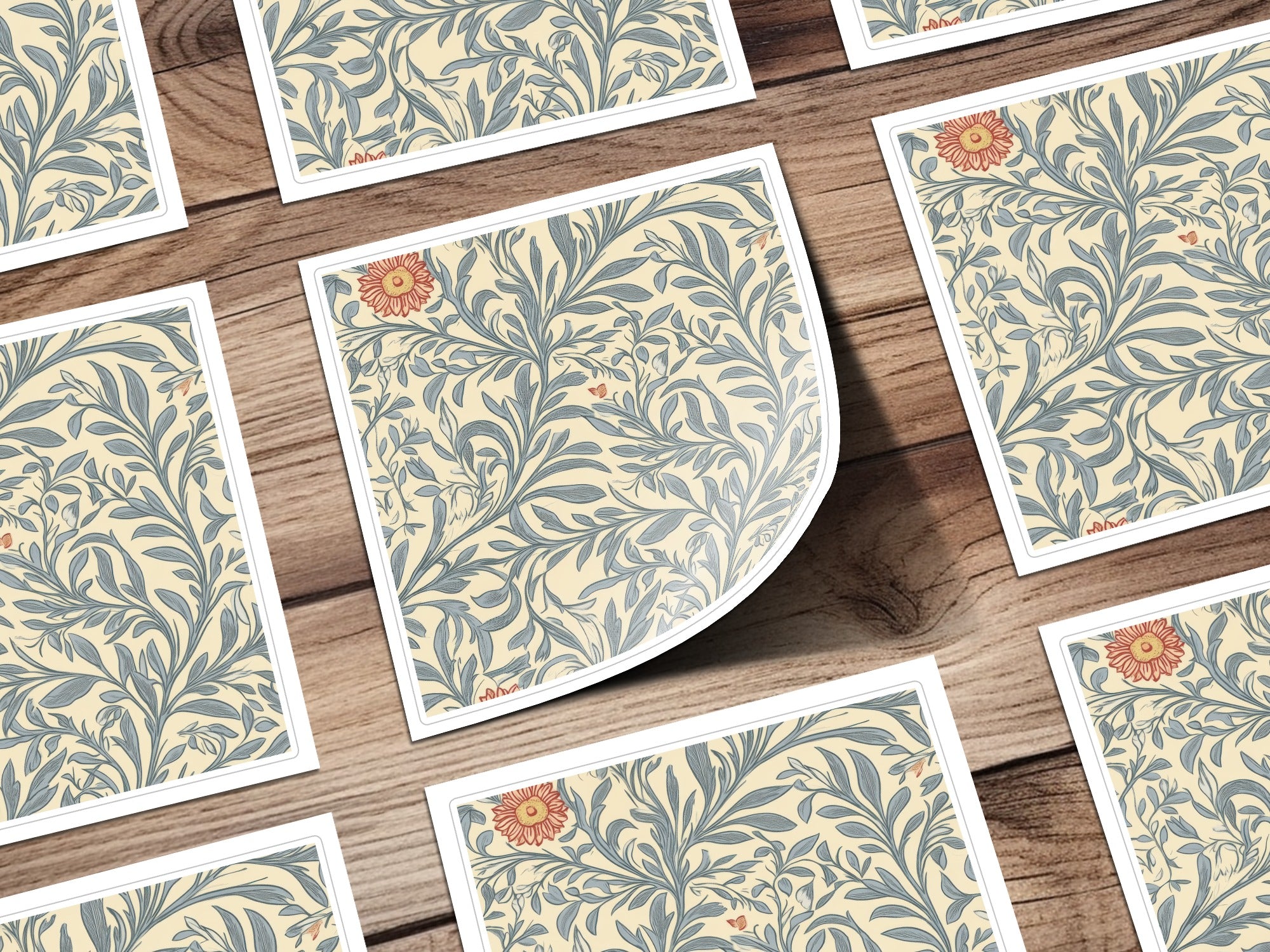 Victorian Vines and Flowers Seamless William Morris Vines Background Blue and Red Digital