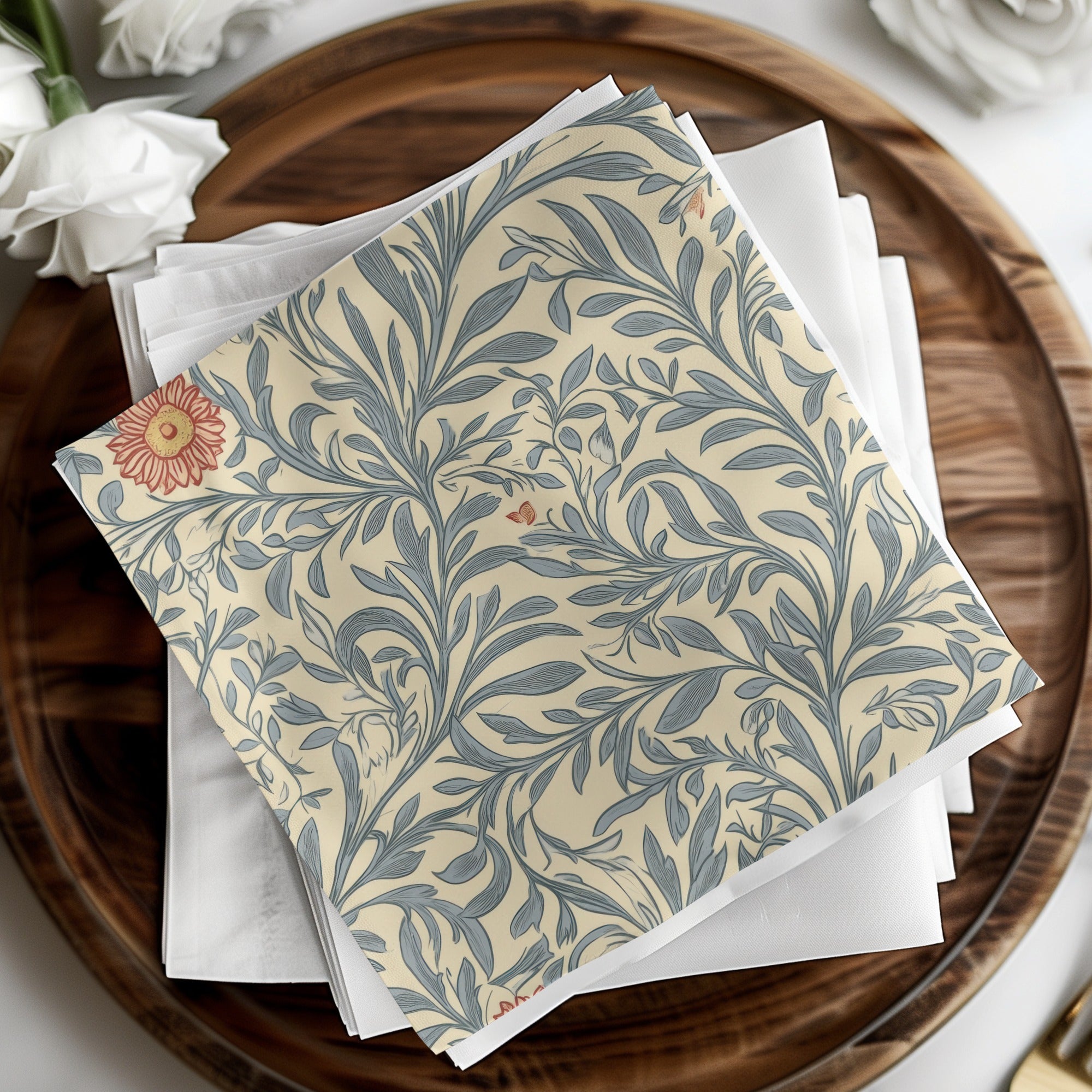 Victorian Vines and Flowers Seamless William Morris Vines Background Blue and Red Digital