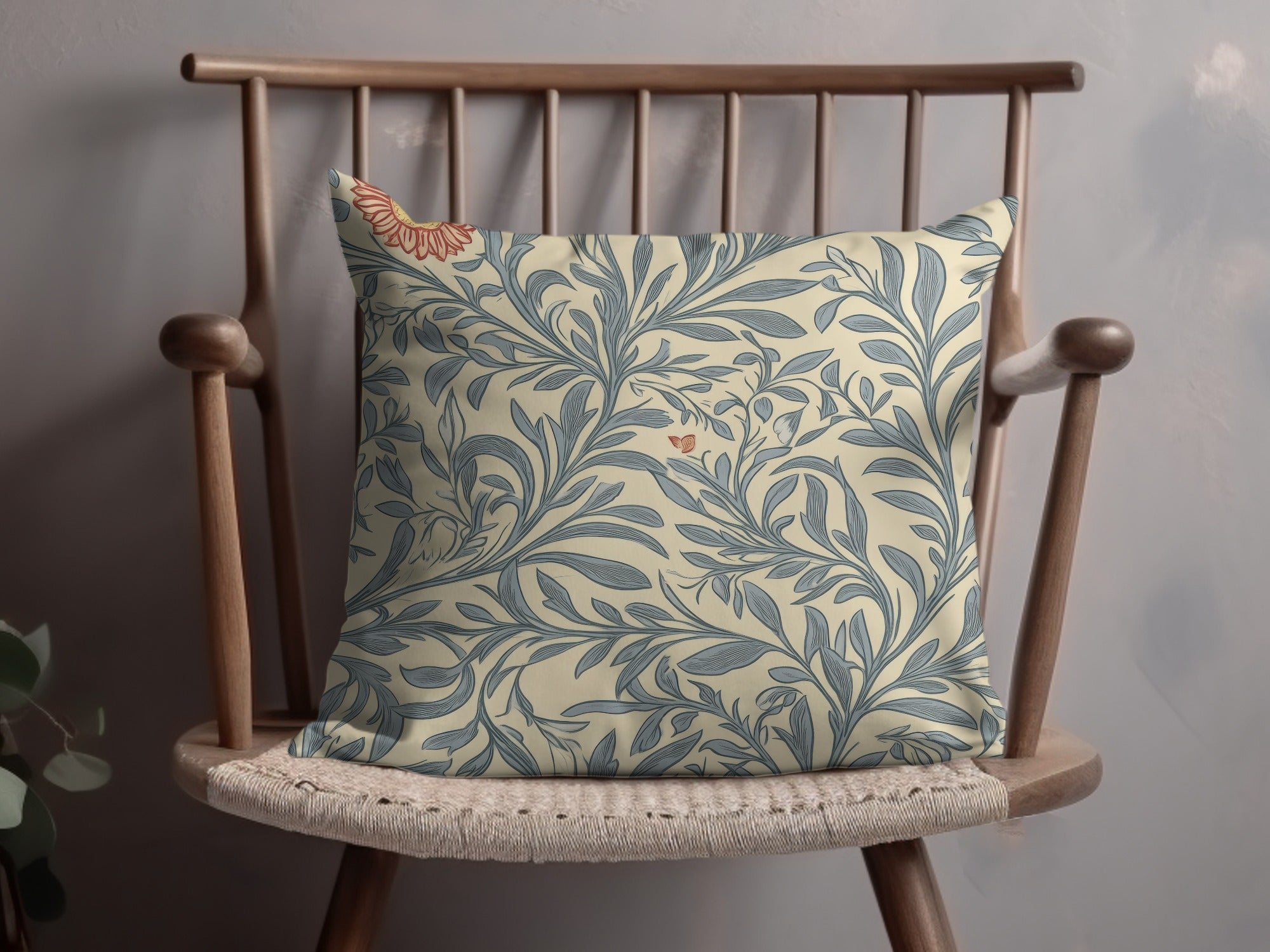 Victorian Vines and Flowers Seamless William Morris Vines Background Blue and Red Digital