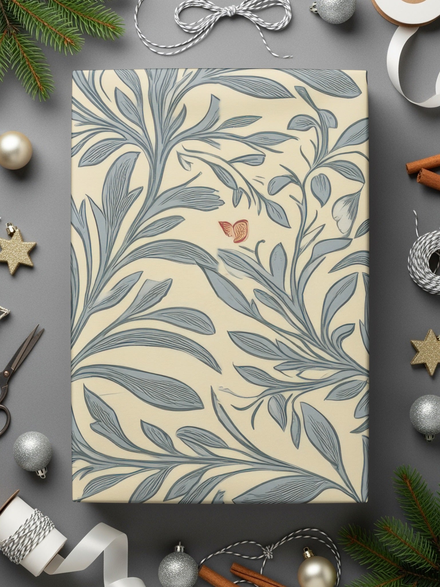 Victorian Vines and Flowers Seamless William Morris Vines Background Blue and Red Digital