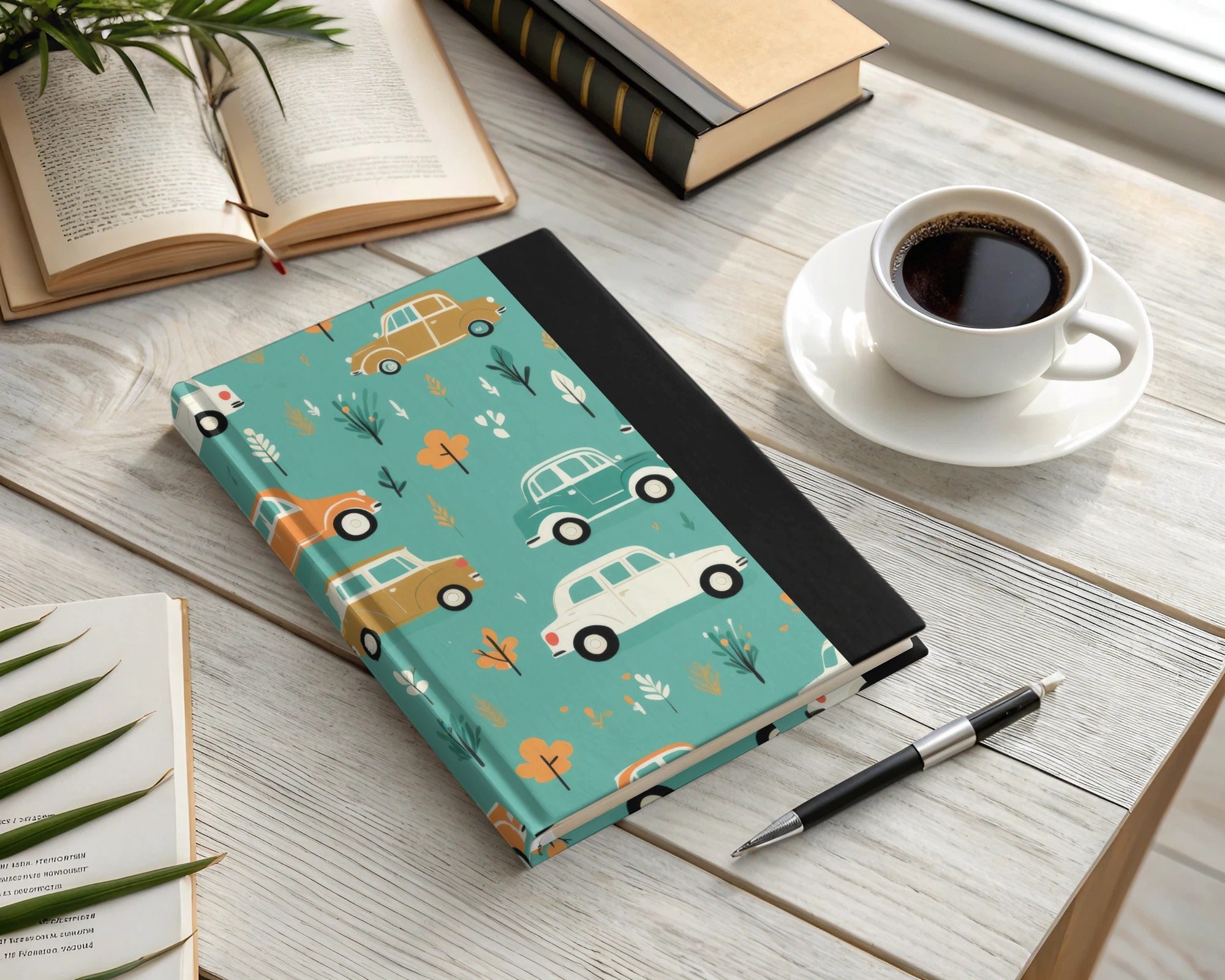 Vintage Car Pattern Digital Paper, Teal, Orange, Retro Vehicles, Scrapbooking Paper, Kids Fabric Design, Car Lover Gift, Digital Download