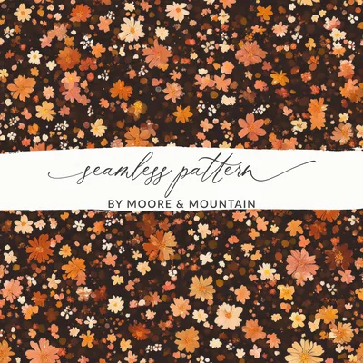 Vintage Fall Seamless Autumn Sublimation Design, Rust Colored, Wildflower Field, Seamless Allover Pattern Download, For Commercial Use