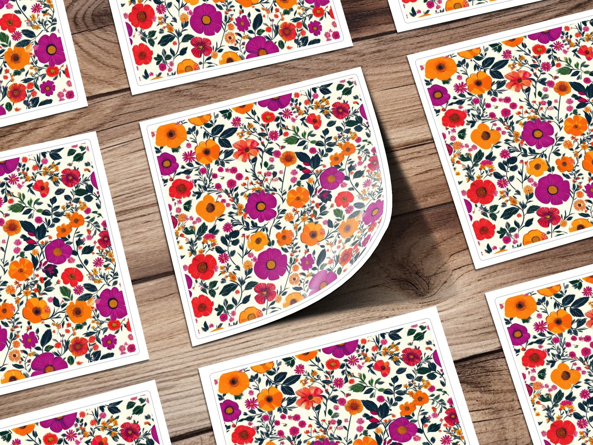 Vivid Floral Digital Print, Red Orange Purple Flowers, Summer Spring Pattern, Abstract Botanical Art, Trendy Design, Printable Wall Art