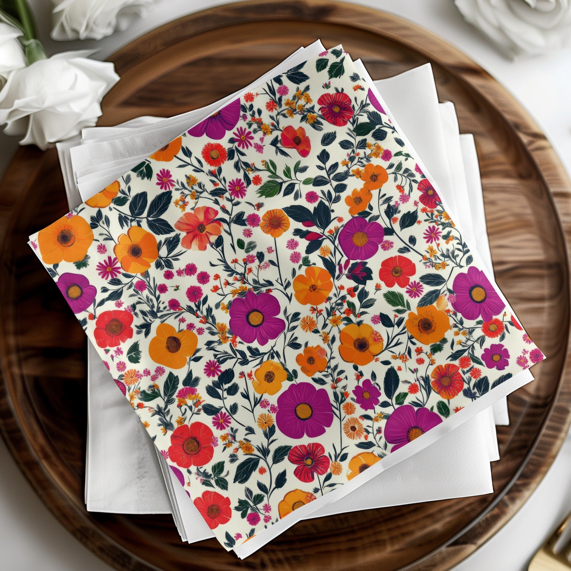Vivid Floral Digital Print, Red Orange Purple Flowers, Summer Spring Pattern, Abstract Botanical Art, Trendy Design, Printable Wall Art