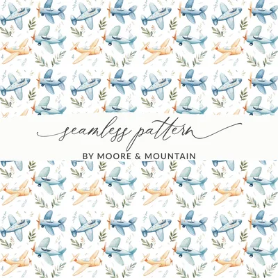 Watercolor Airplanes Seamless Pattern, Digital Paper, Cute Nursery Decor, Baby Boy Aviation Theme, Pilot Wall Art, Instant Download Digital
