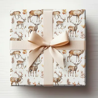 Watercolor Autumn Deer with Leaves Seamless Pattern Digital