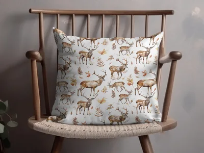 Watercolor Autumn Deer with Leaves Seamless Pattern Digital