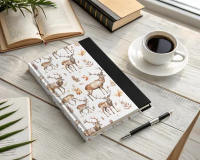 Watercolor Autumn Deer with Leaves Seamless Pattern Digital
