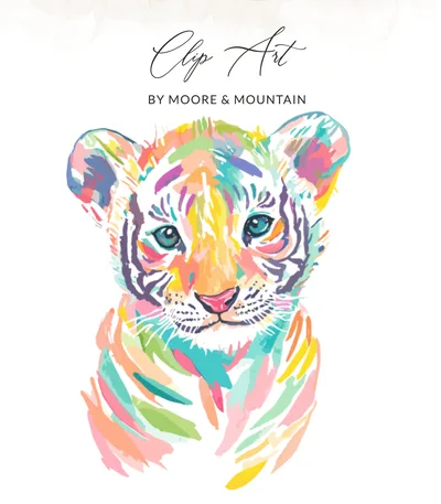 Watercolor Baby Tiger SVG Preppy Clip Art Digital File - Nursery Wall Art Safari Animal Print Kid's Room Decor Cute Baby Shower Gift