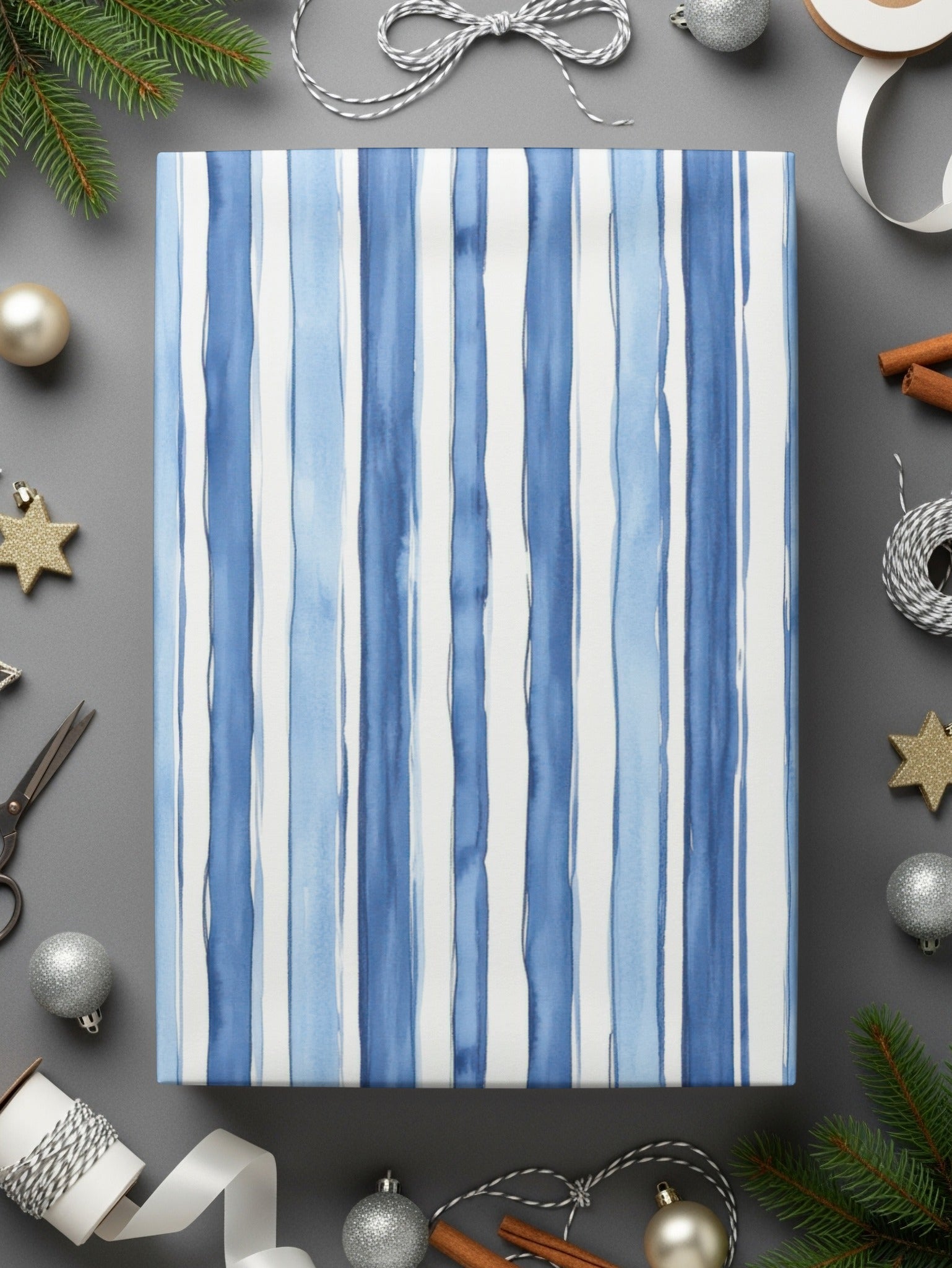 Watercolor Blue Stripes Texture Pattern Seamless Surface Digital