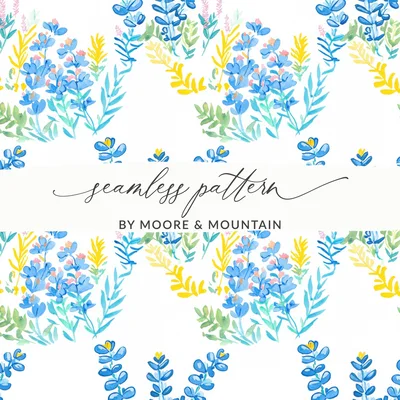 Watercolor Bluebonnet Seamless Pattern, Digital Paper, Spring Floral Design, Artistic Flower Background, Instant Download Digital