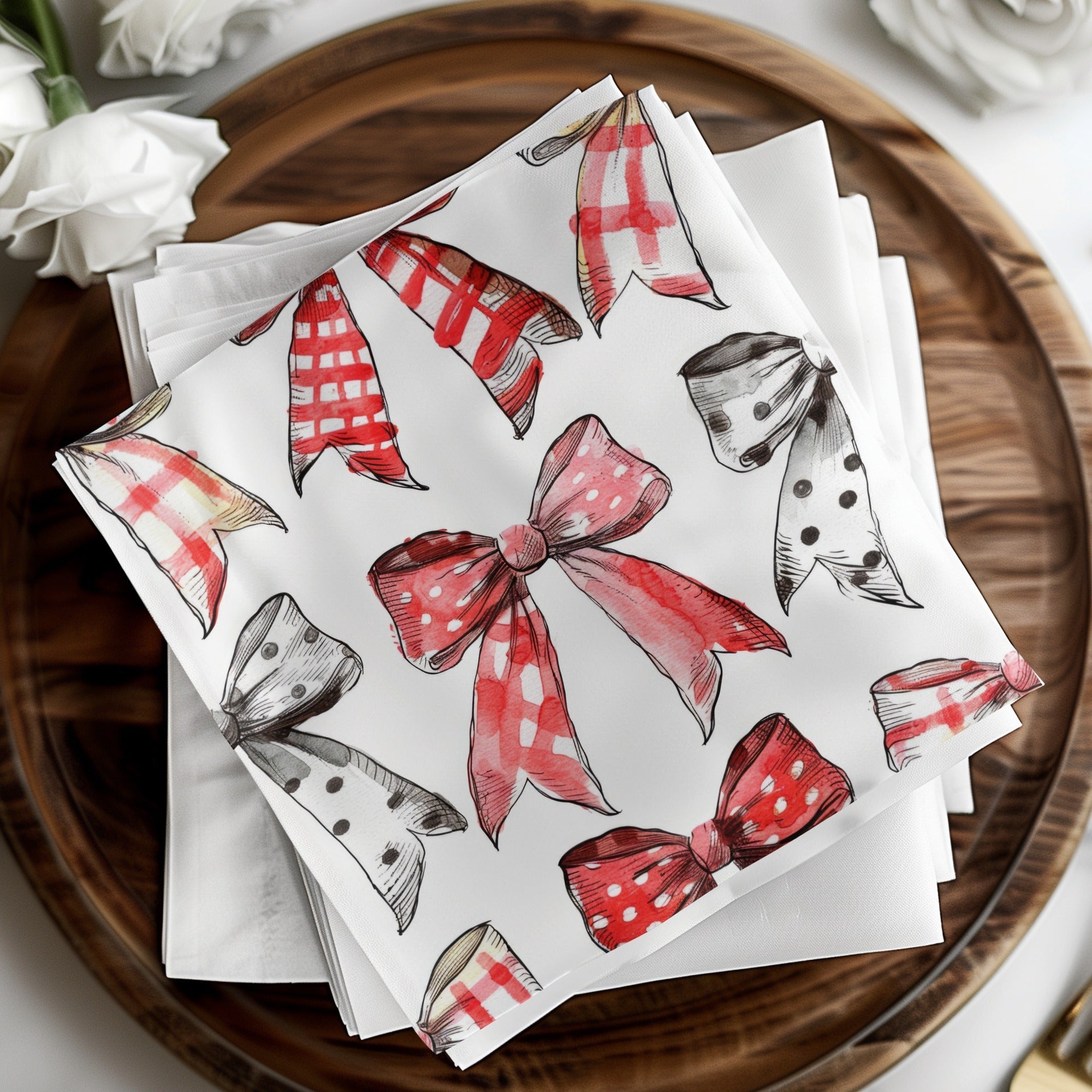 Coquette Watercolor Bows Digital Paper, Seamless Bow Pattern, Red Black Bows Fabric Design, Girly Bows Scrapbook Paper, Printable Bows, Digital