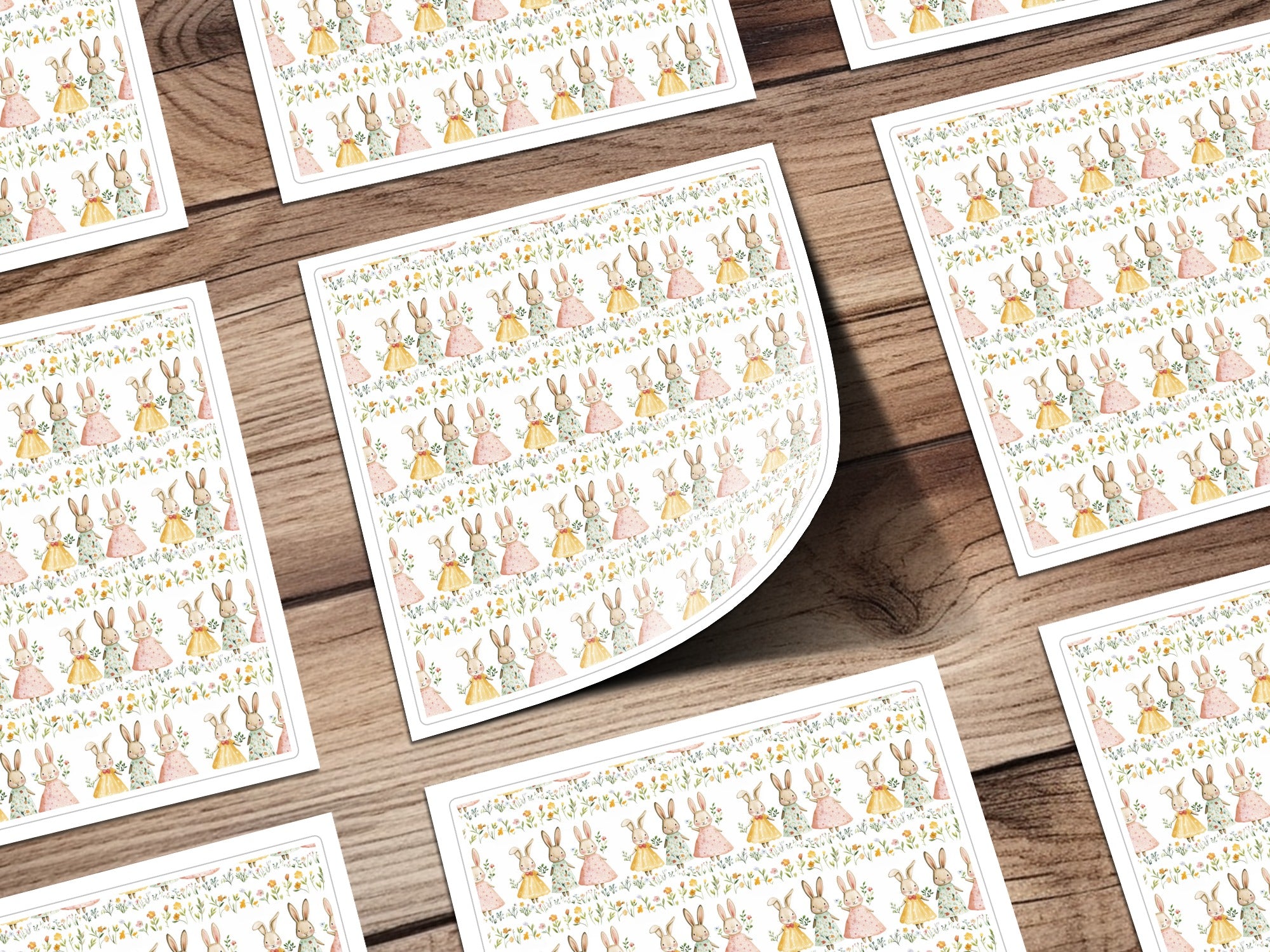 Watercolor Bunny Seamless Pattern, Digital Paper, Cute Rabbits in Dresses, Spring Floral Design, Easter Theme, Nursery Art, Instant Download
