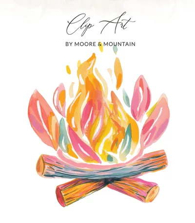 Watercolor Campfire Clipart, Painterly Campfire SVG PNG, Vibrant Pastel Digital Graphic, Preppy Rainbow Art, Bright Summer Illustration