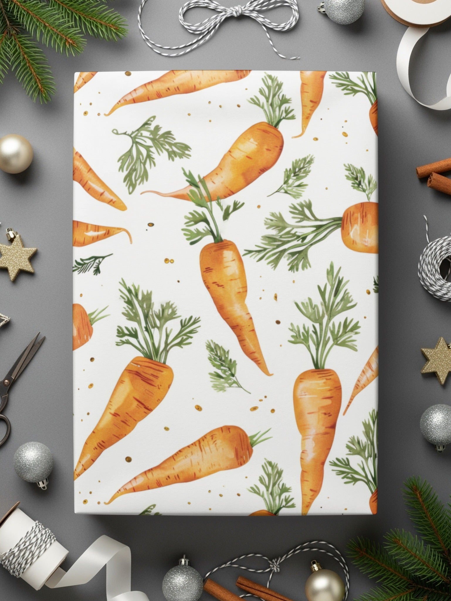 Watercolor Carrots Digital Paper, Orange Carrot Pattern, Spring Easter Pattern
