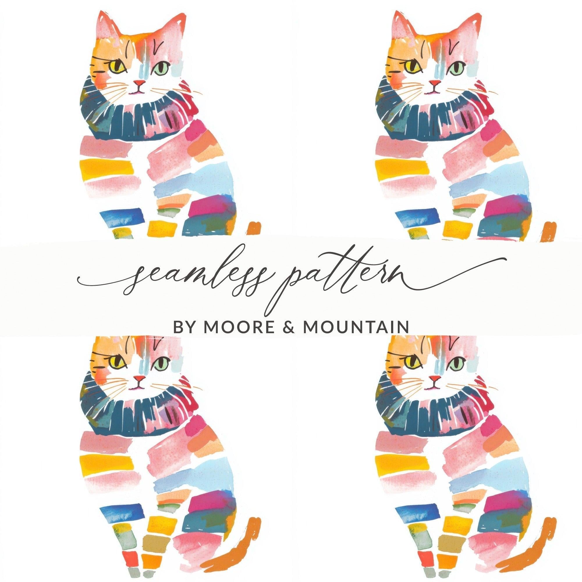 Watercolor Cat Digital Paper, Seamless Pattern File, Cute Kitten Design, Colorful Feline Art, Digital Download, Craft, Print