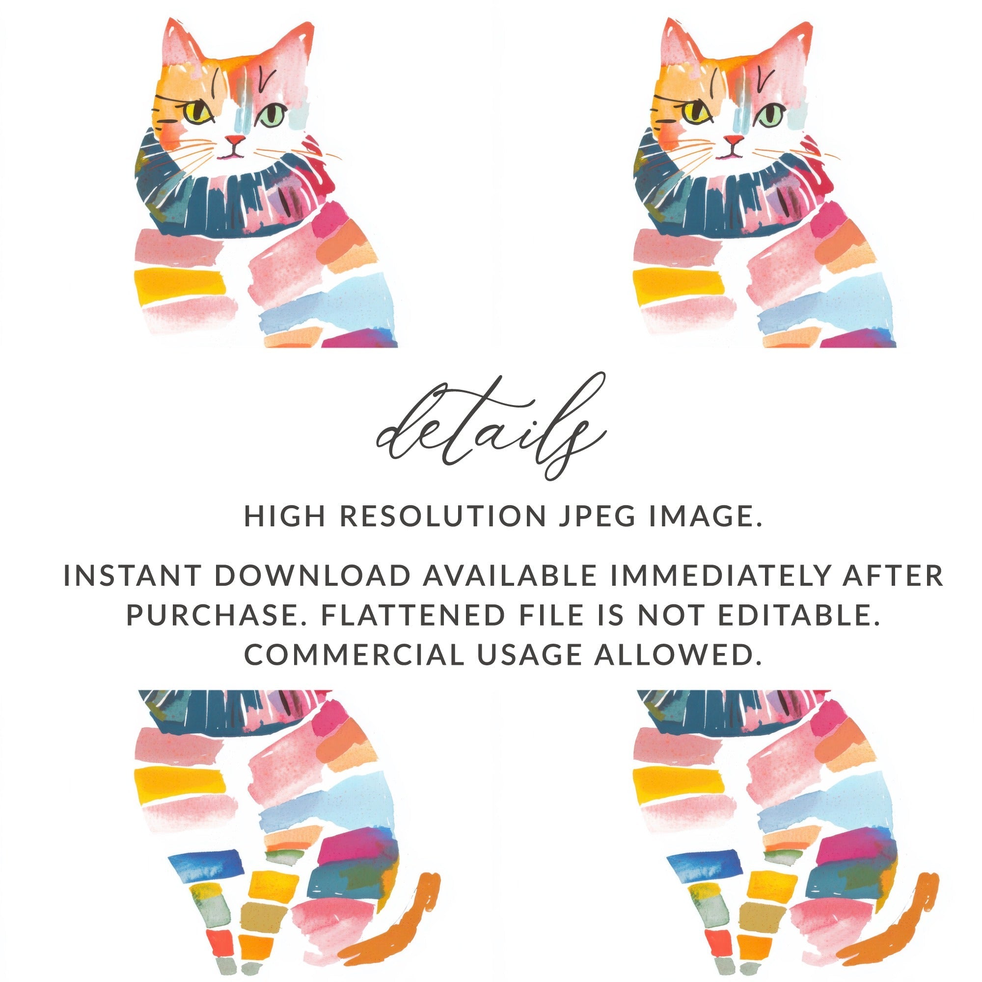 Watercolor Cat Digital Paper, Seamless Pattern File, Cute Kitten Design, Colorful Feline Art, Digital Download, Craft, Print