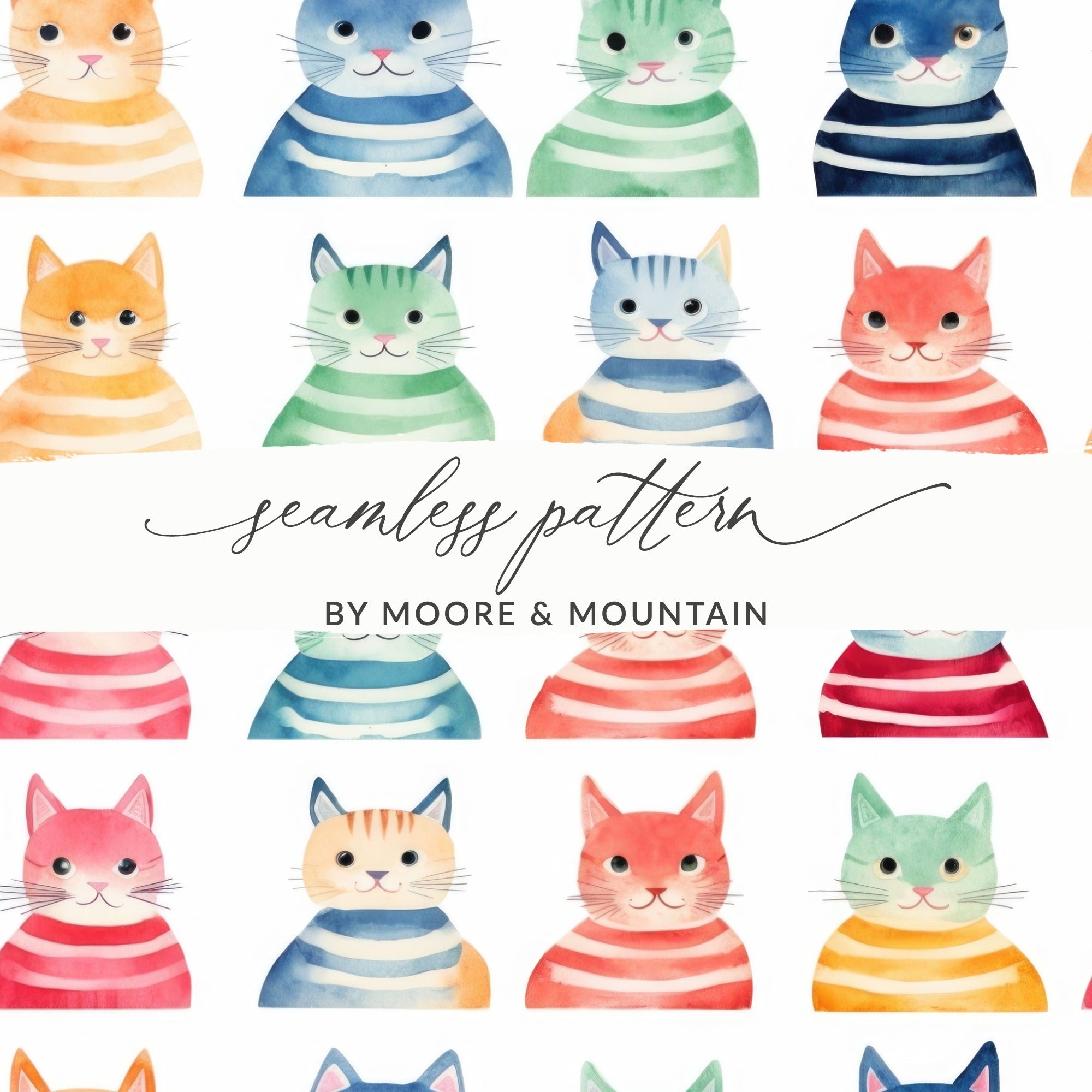 Watercolor Cats Digital Paper, Colorful Kitty Seamless File, Pastel Cat Art, Kids Room Decor, Digital