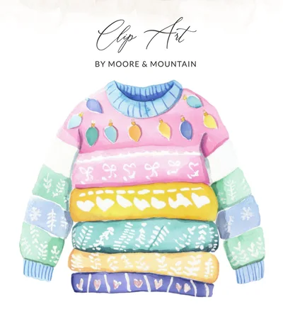 Watercolor Christmas Sweater png svg, Cozy Holiday Jumper Clipart, Pastel Festive Sweater Digital Art Download, Winter Xmas Jumper png svg