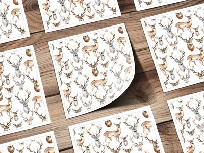 Watercolor Deer Pattern Repeat Wildlife Animals Seamless Digital