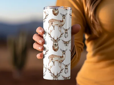 Watercolor Deer Pattern Repeat Wildlife Animals Seamless Digital
