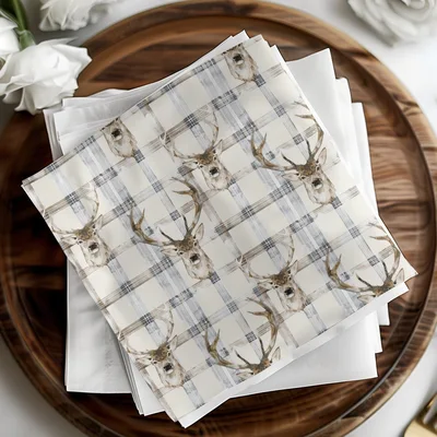 Watercolor Deer With Plaid Background Pattern Digital