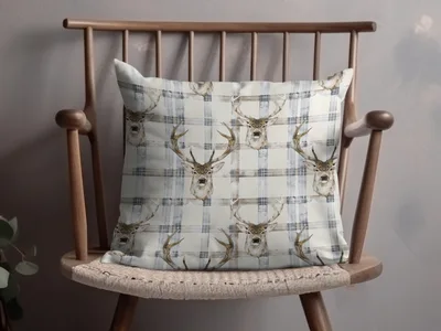 Watercolor Deer With Plaid Background Pattern Digital