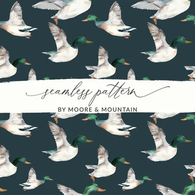 Watercolor Duck Seamless Pattern Digital Download, Flying Bird Repeating Design, Wildlife Art for Fabric, Scrapbooking, Backgrounds