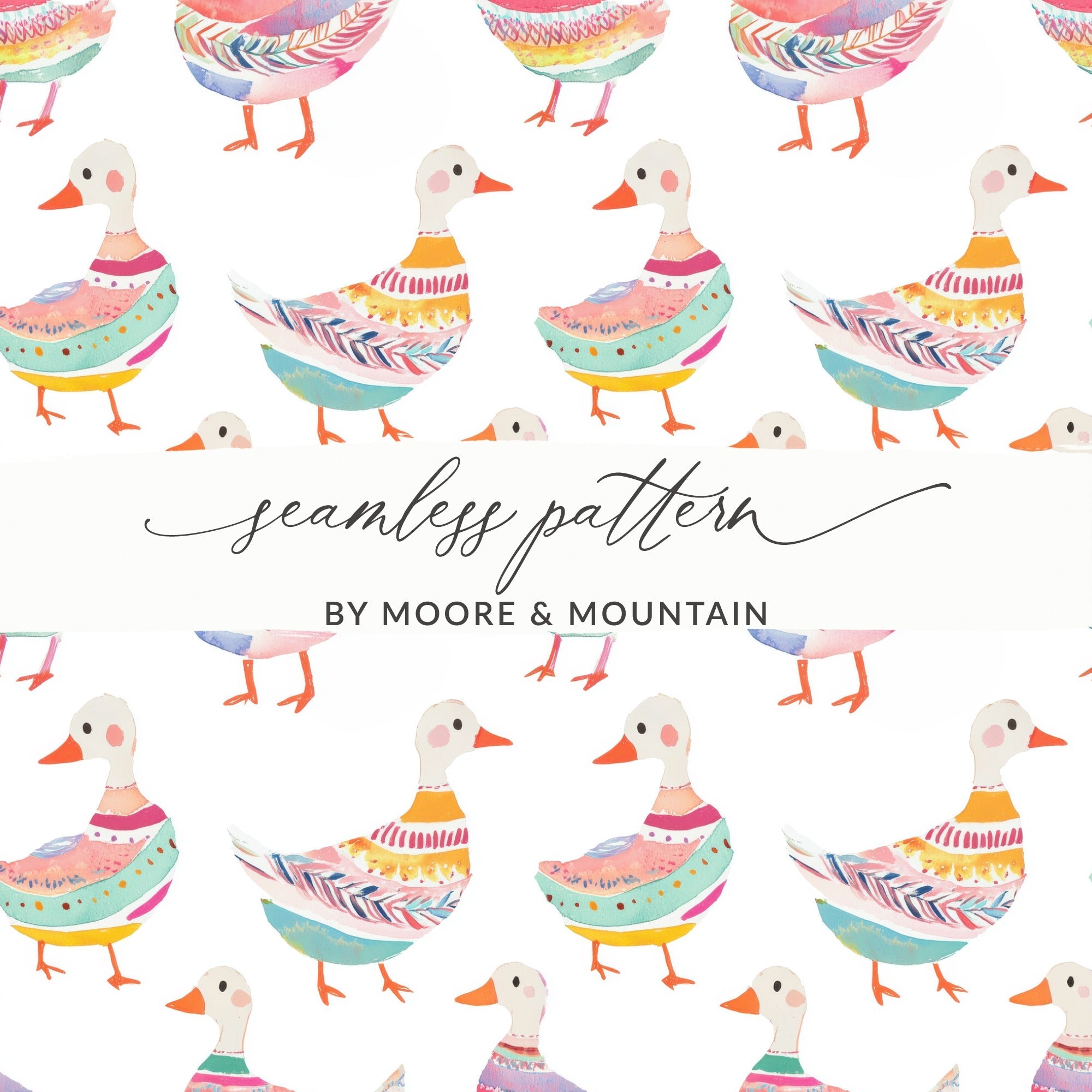 Watercolor Duckling Pattern On White Background Digital