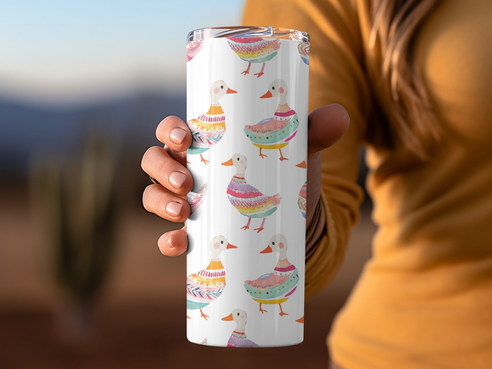 Watercolor Duckling Pattern On White Background Digital