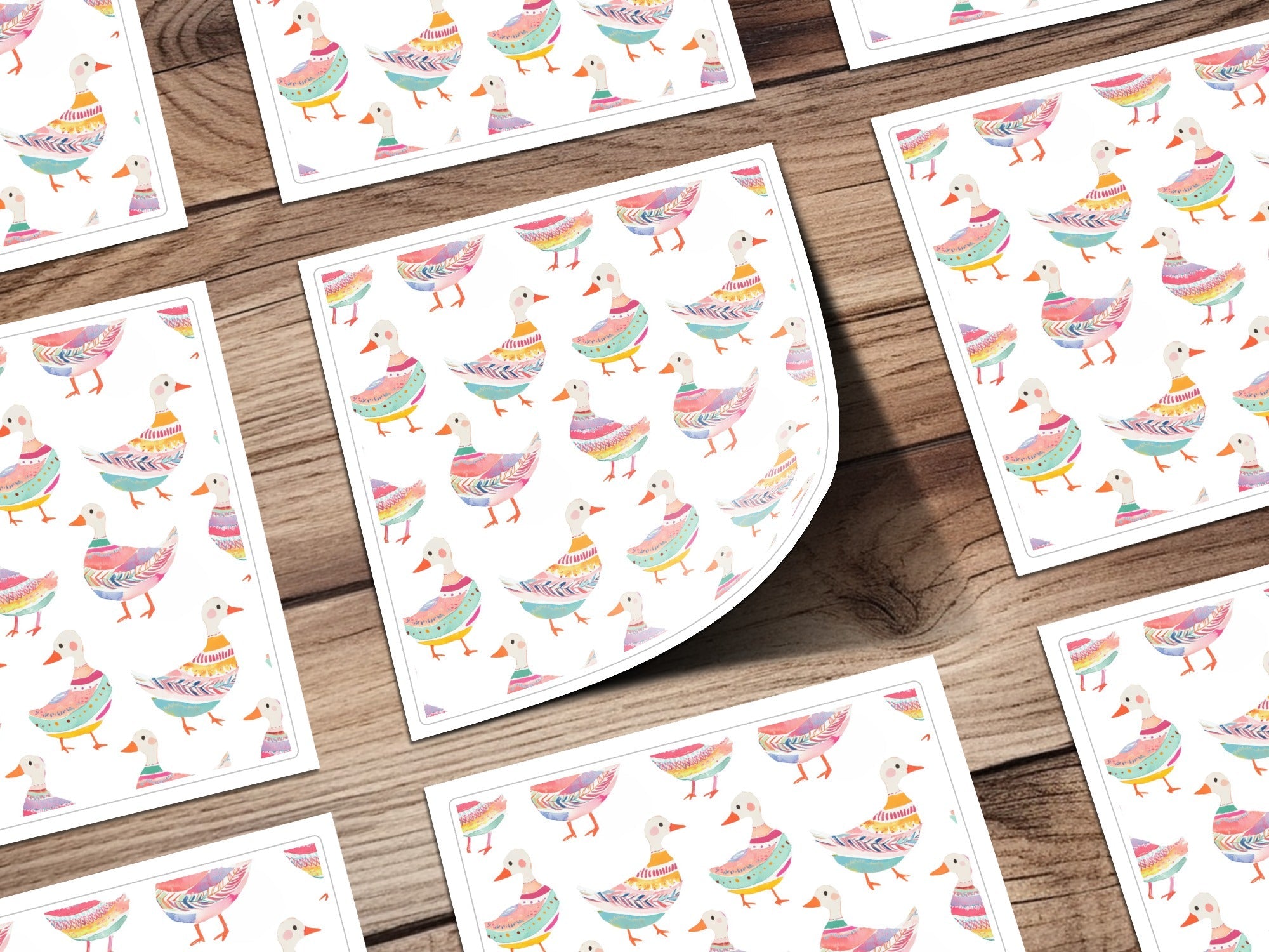 Watercolor Duckling Pattern On White Background Digital