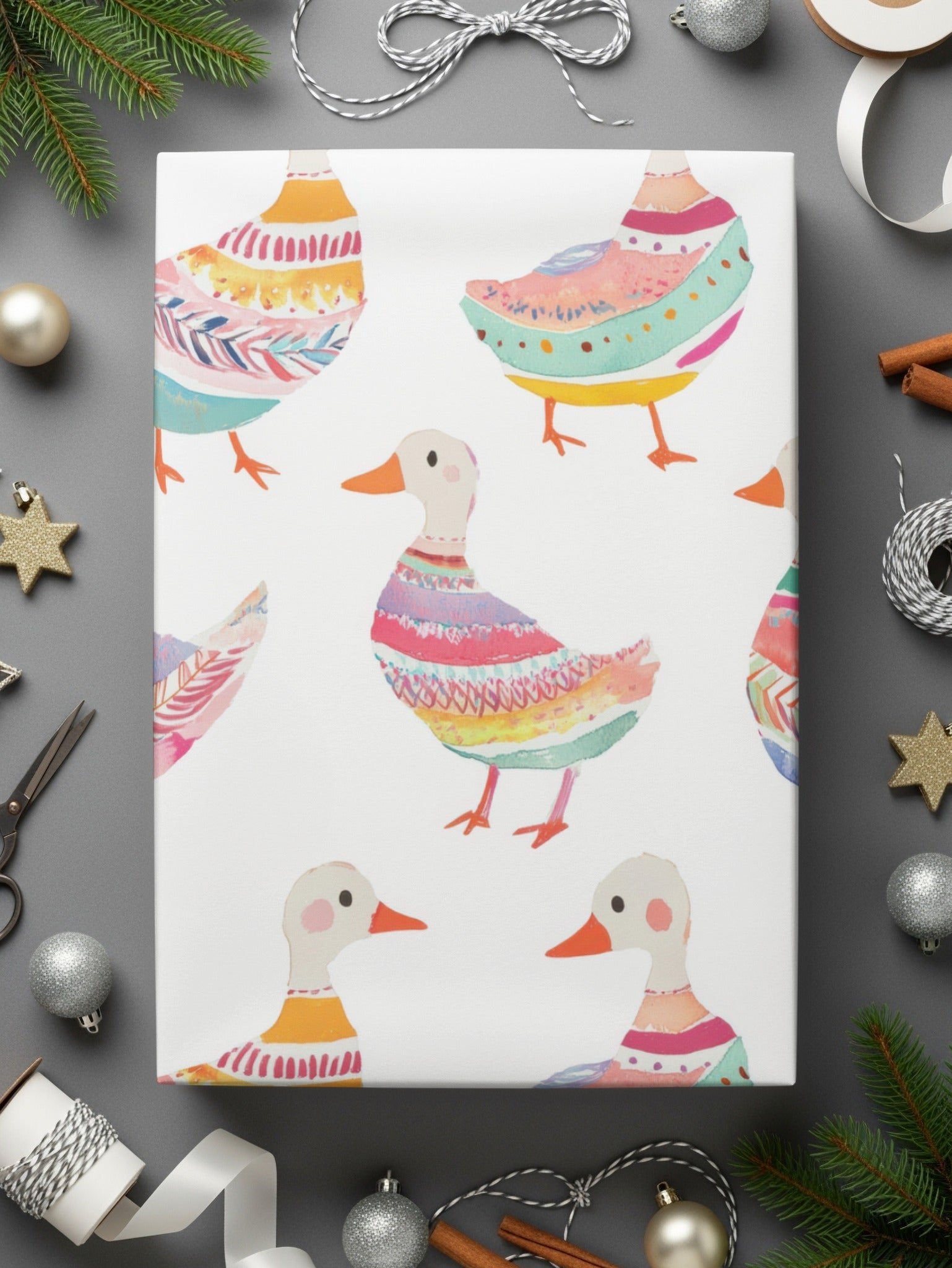Watercolor Duckling Pattern On White Background Digital