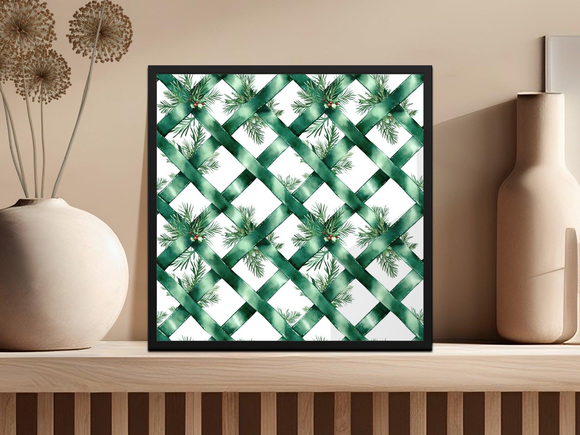 Watercolor Evergreen Ribbon Digital Seamless Pattern, Christmas Digital Paper, Fabric Design, Scrapbooking Paper, Sublimation Design