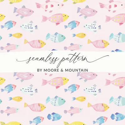 Watercolor Fish Seamless Pattern Digital Paper, Cute Fish Pattern, Summer Pattern, Kids Room Decor, Sea Life Pattern, Digital Download