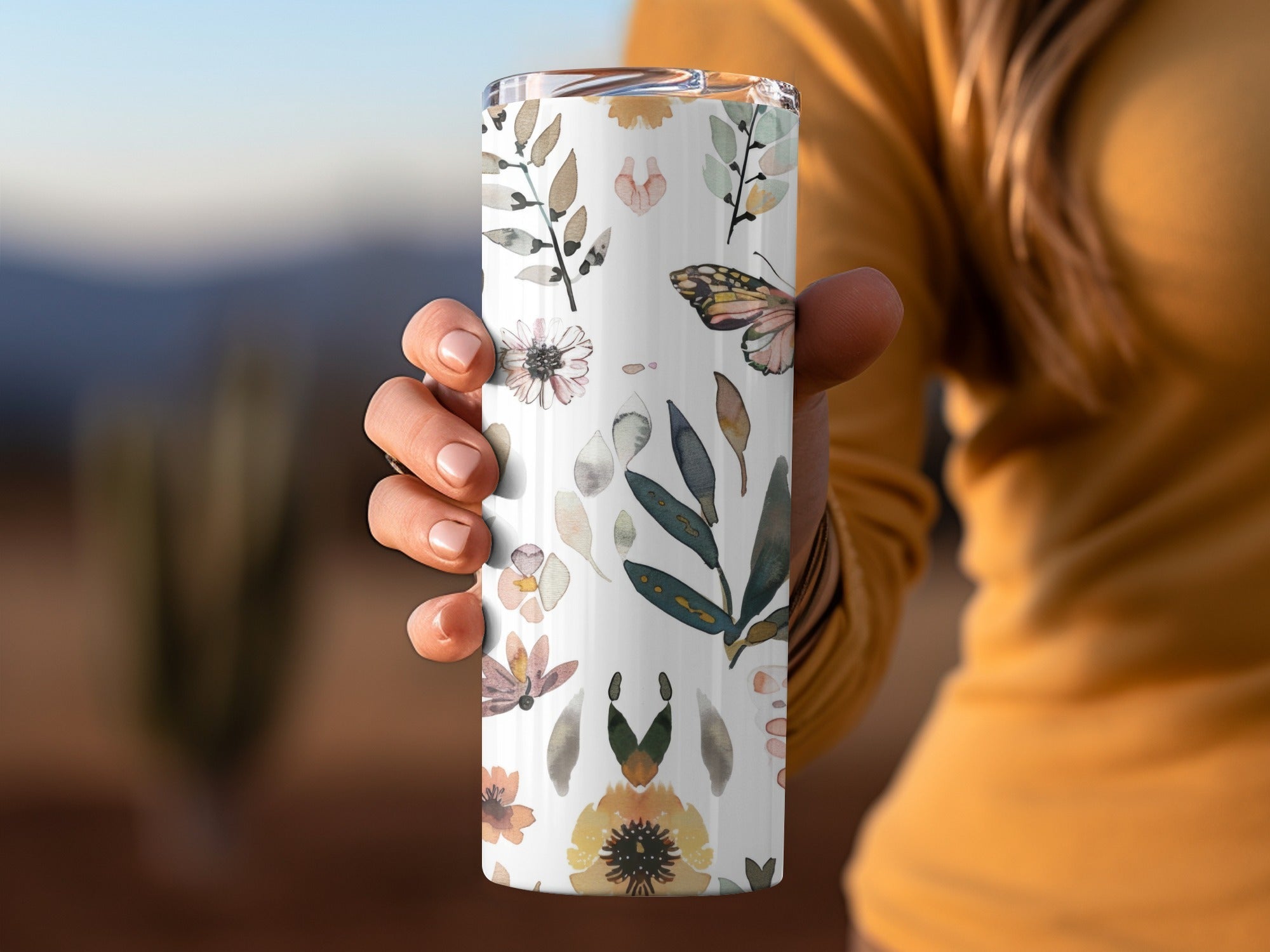 Watercolor Floral Butterflies Neutral Boho Summer Digital
