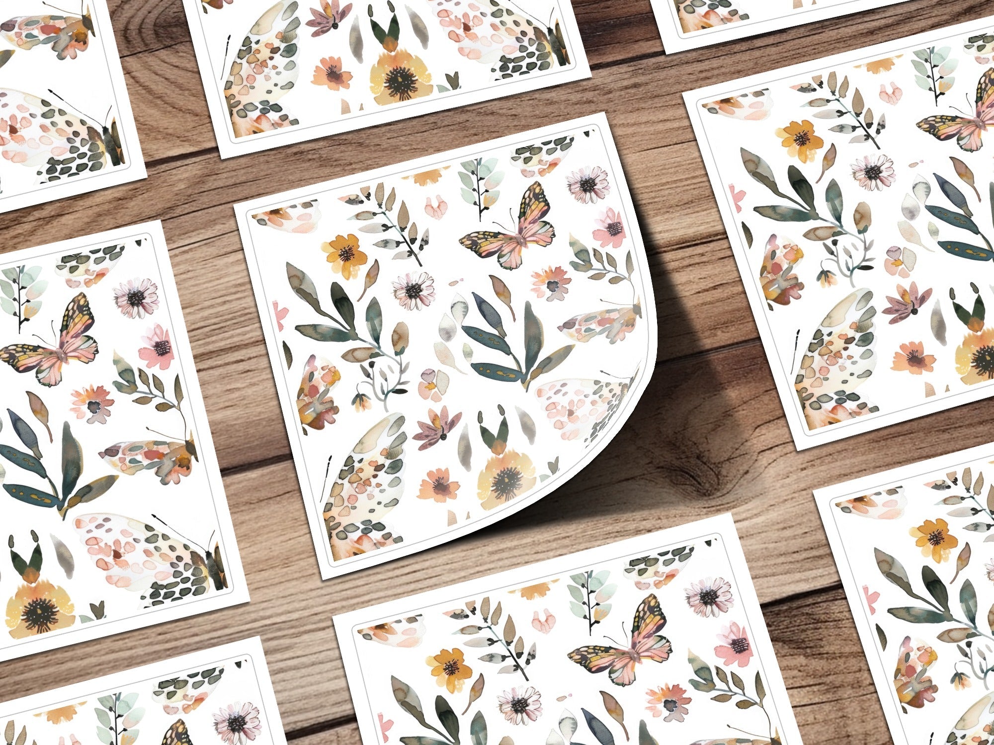 Watercolor Floral Butterflies Neutral Boho Summer Digital