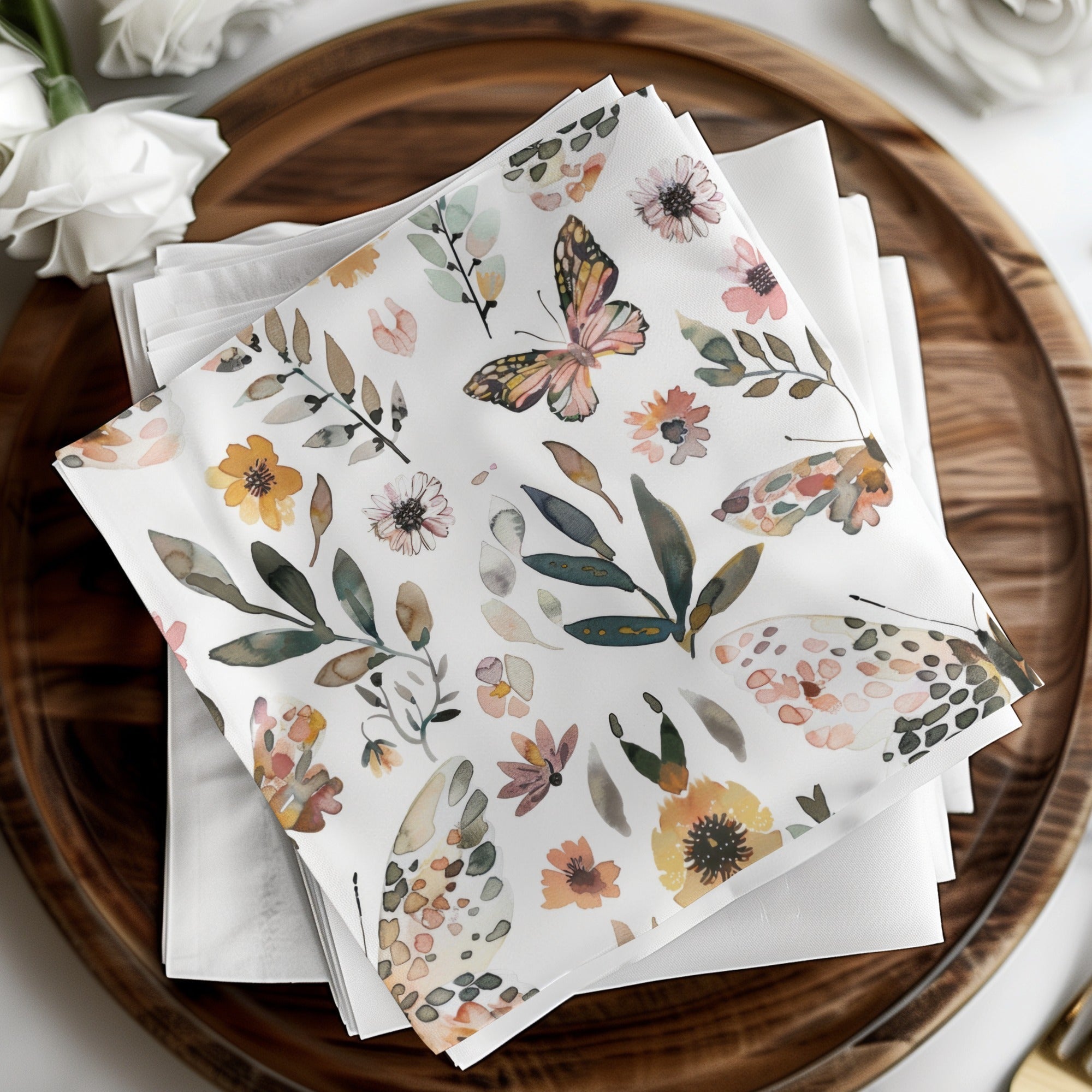 Watercolor Floral Butterflies Neutral Boho Summer Digital