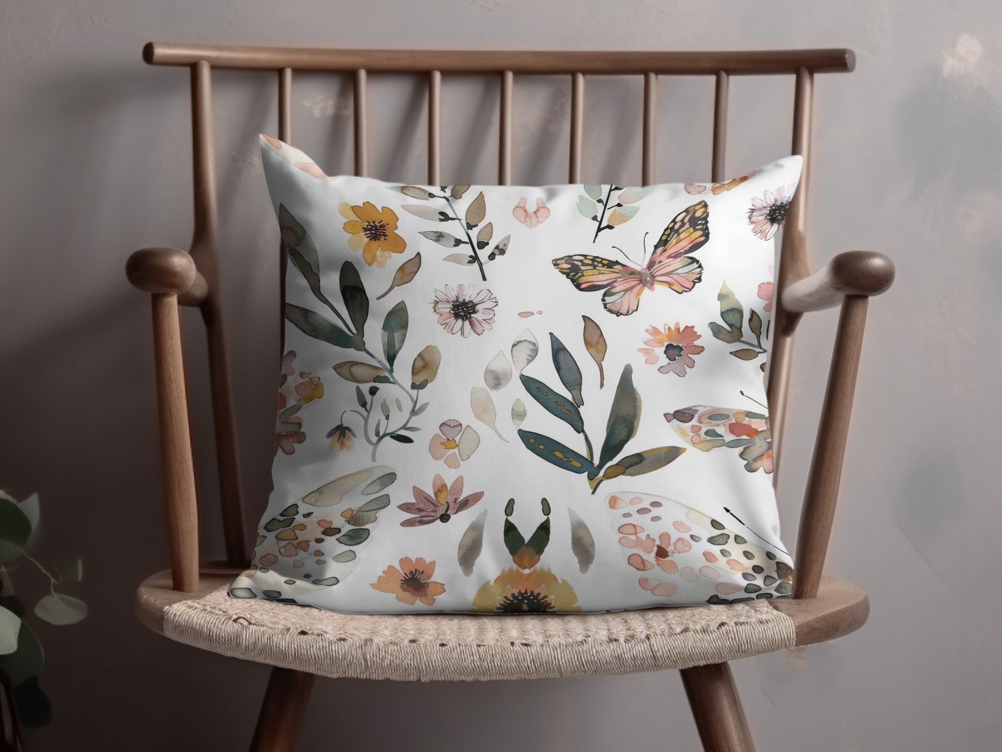 Watercolor Floral Butterflies Neutral Boho Summer Digital