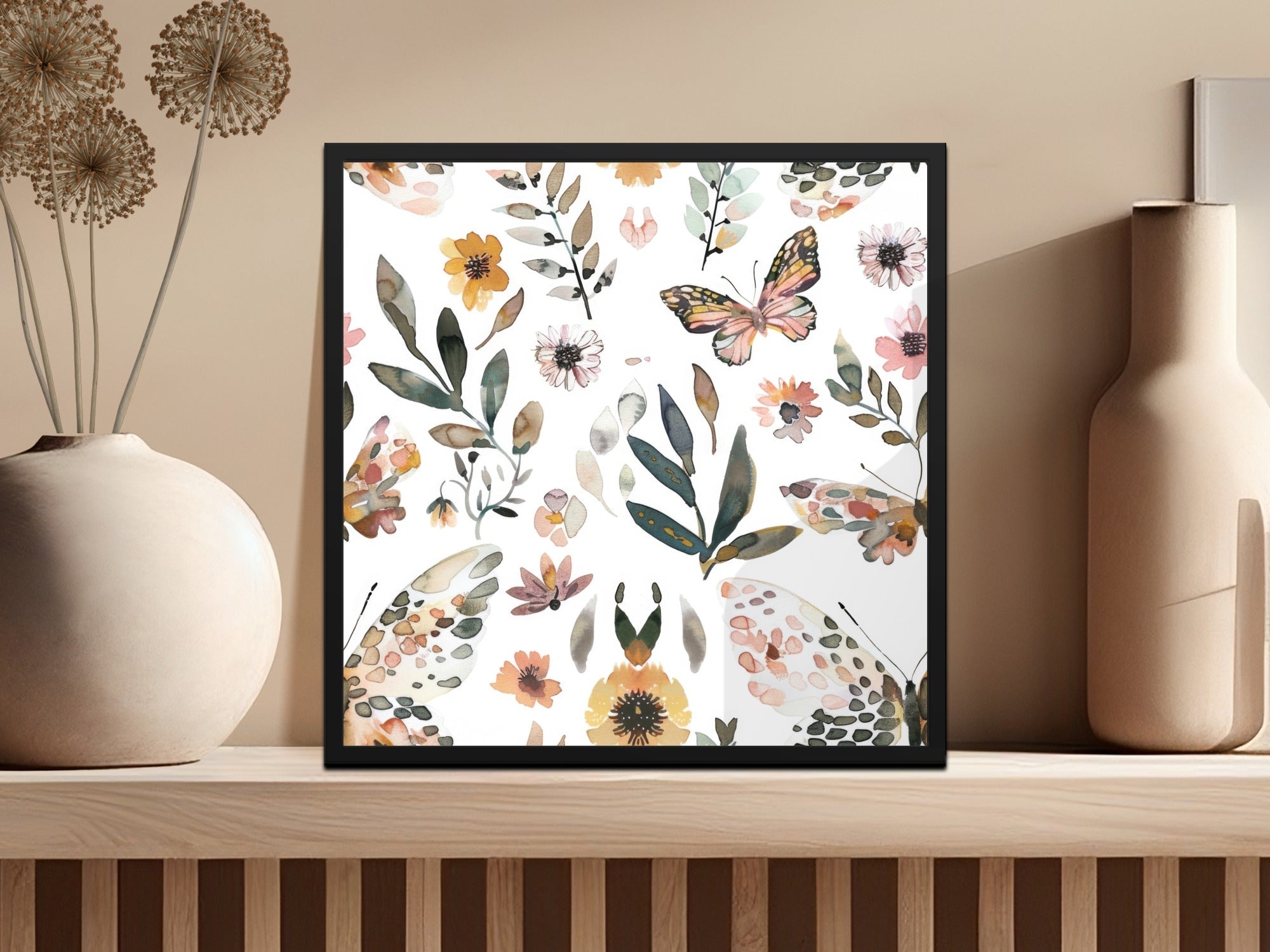Watercolor Floral Butterflies Neutral Boho Summer Digital