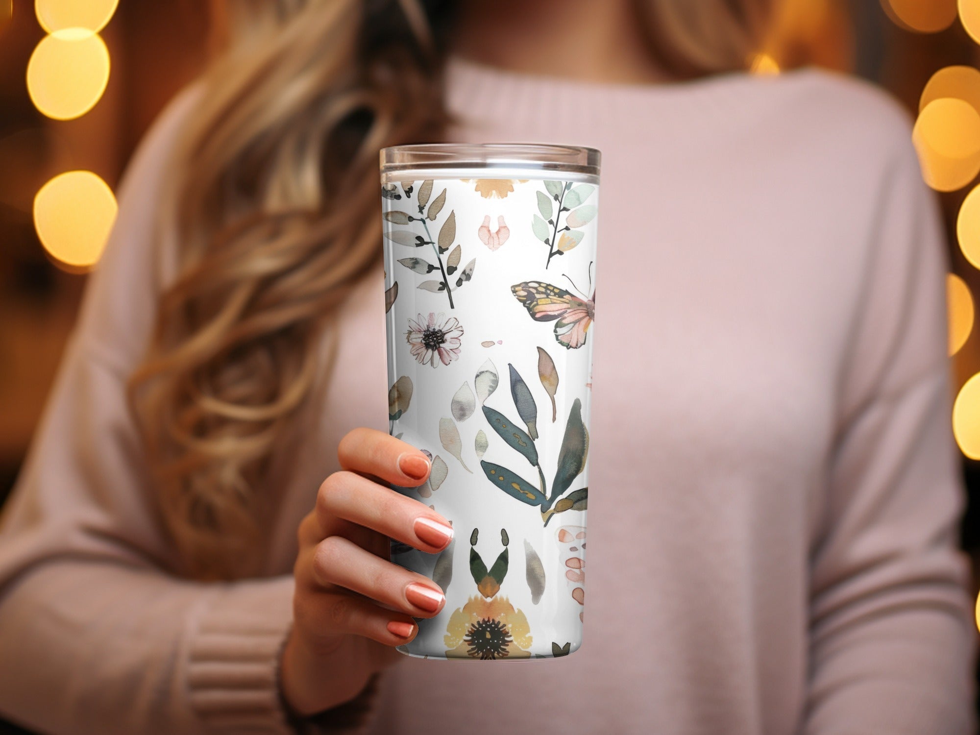 Watercolor Floral Butterflies Neutral Boho Summer Digital