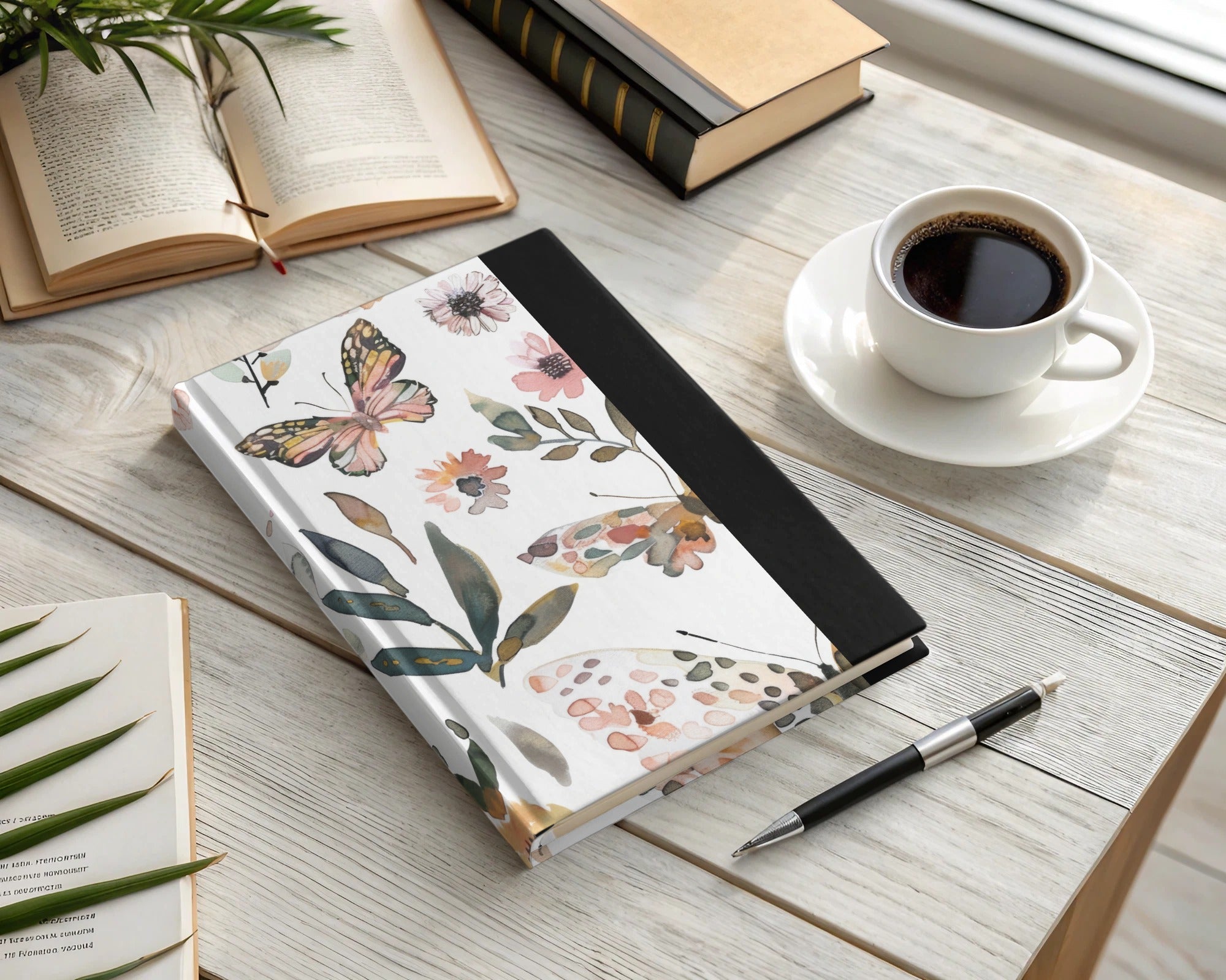 Watercolor Floral Butterflies Neutral Boho Summer Digital